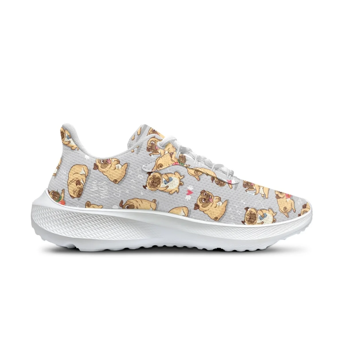 Cute Cartoon Pug Print Sneakers For Ladies New Outdoor Sports Running Shoes Classic Lace Up Wear-resistant Work Training Shoes