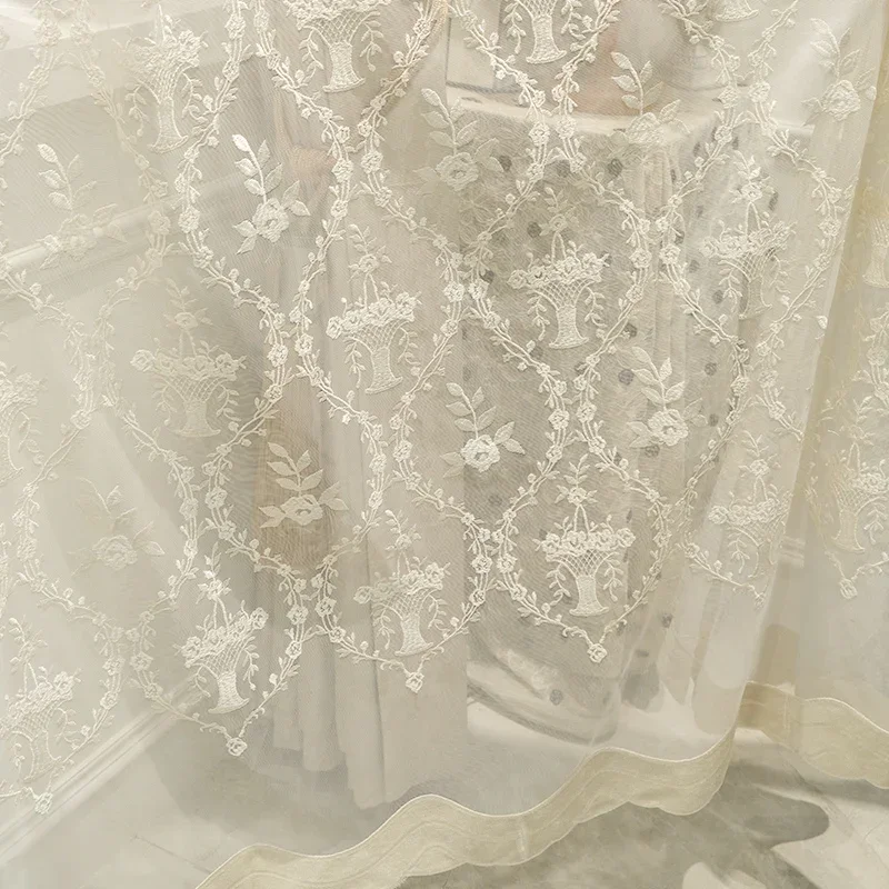 

High-end French Milk Tea Color Lace Jacquard Curtains For Living Room Bedroom Princess Room Custom Floor-to-ceiling Window Villa