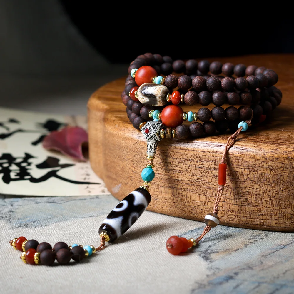 Original descending jinx multi-turn bracelet cultural toys Tibetan jewellery three-eyed dzi Chinese string jumper chain