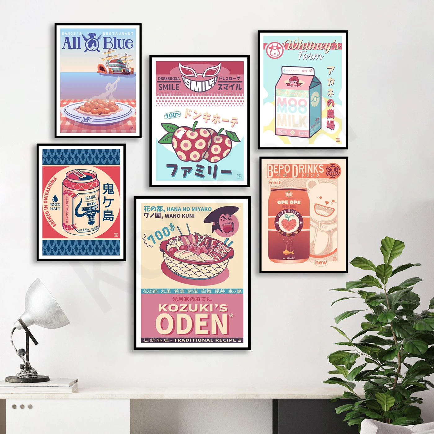 Oden. All Blue Restaurant. Smile Dressrosa. Kaido Beer. Bepo Drink. Meumeu Milk. Food Poster. Restaurant. Kitchen Decoration