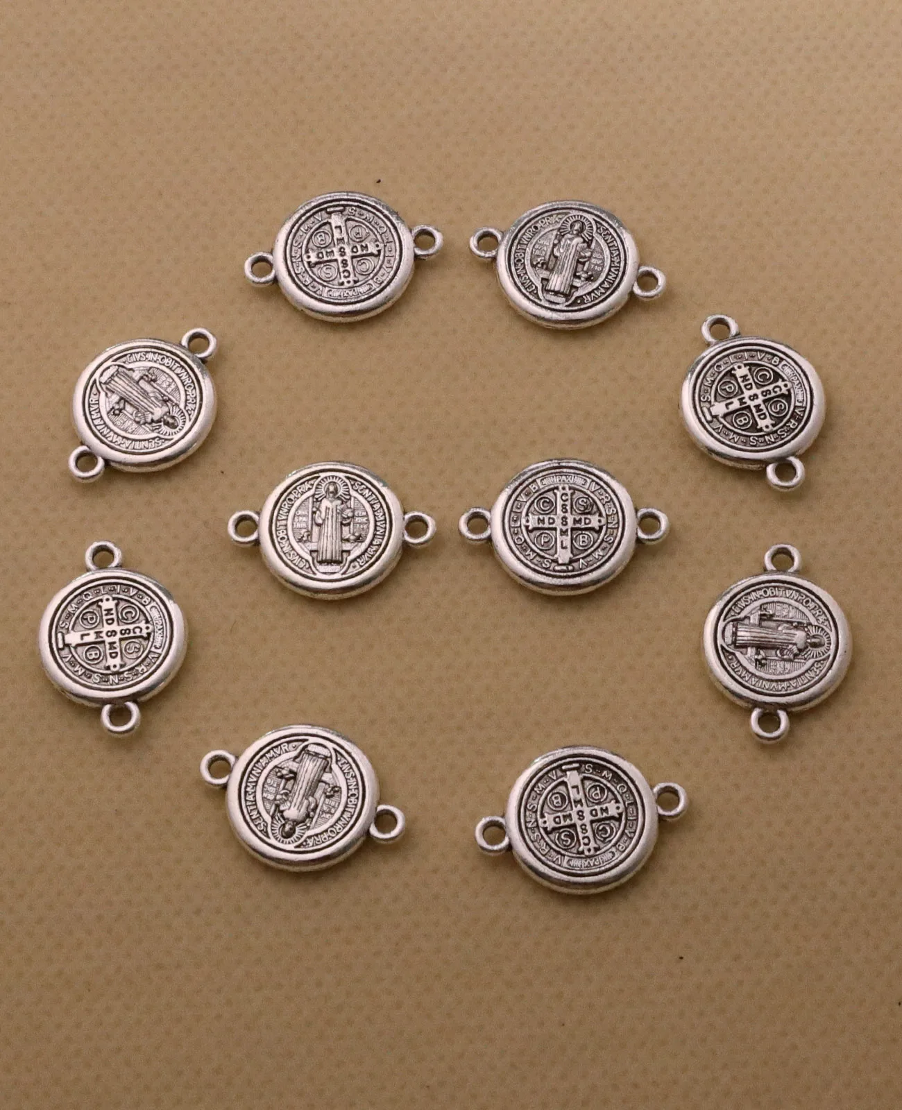 20Pcs Saint Benedict Medal Christian Exorcism St.Benedict Charm 2 Holes Connector Bead for Bracelet DIY Making Accessories image 3