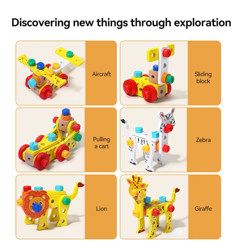 Kinder-Werkzeugkasten Kreatives DIY-Spielzeug Schrauben- und Muttern-Entfernungs-Set Holzbausteine für Jungen und Mädchen mit Aufbewahrungsbox für Kinder von 3-6 Jahren – Detail 8
