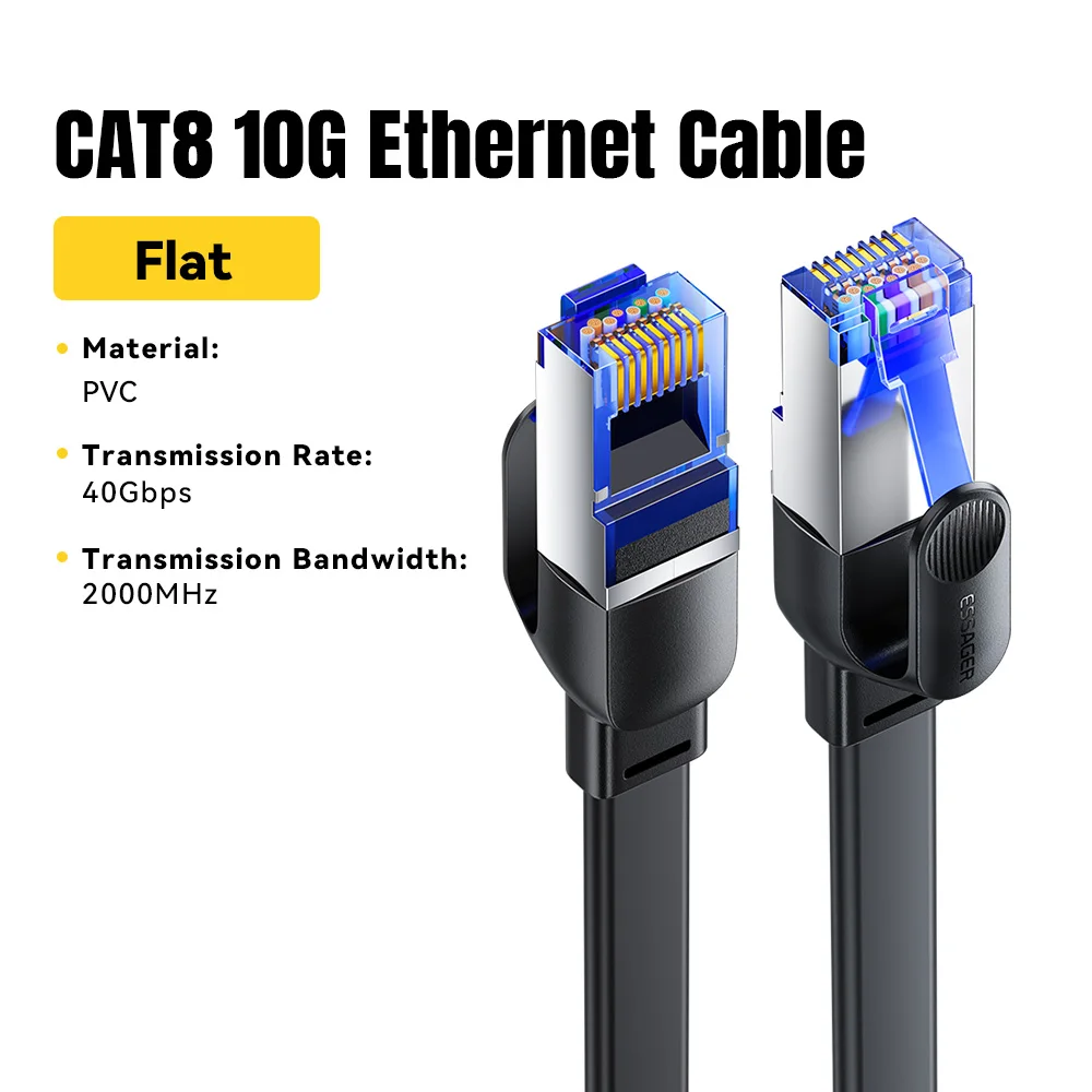 Essager CAT8 Lan-kabel High-Speed Ethernet-kabel 40Gbps 2000MHz Gevlochten Lan-draad voor Laptop Gaming PS5 Router RJ45 Netwerkkabel