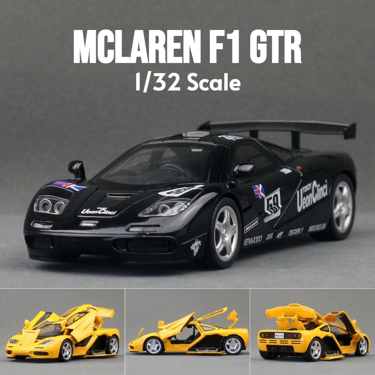 

1/32 McLaren F1 GTR Super Sport Toy Car Model Diecast Vehicle Miniature Sound & Light Collection Gift For Children Kid Boys