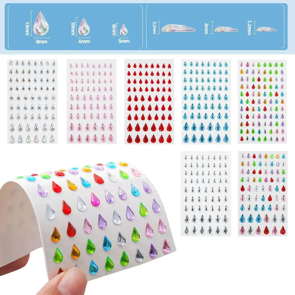 

3D Nail Art Sticker Multicolor Droplet Shape Facial Makeup Decal Self Adhesive Sparkling Rhinestones Stickers