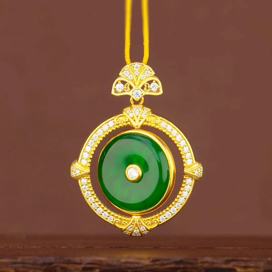 24K AU999 قلادة بإبزيم أمان للنساء، تصميم قابل للدوران + تخريمية وزخارف ماسية #5