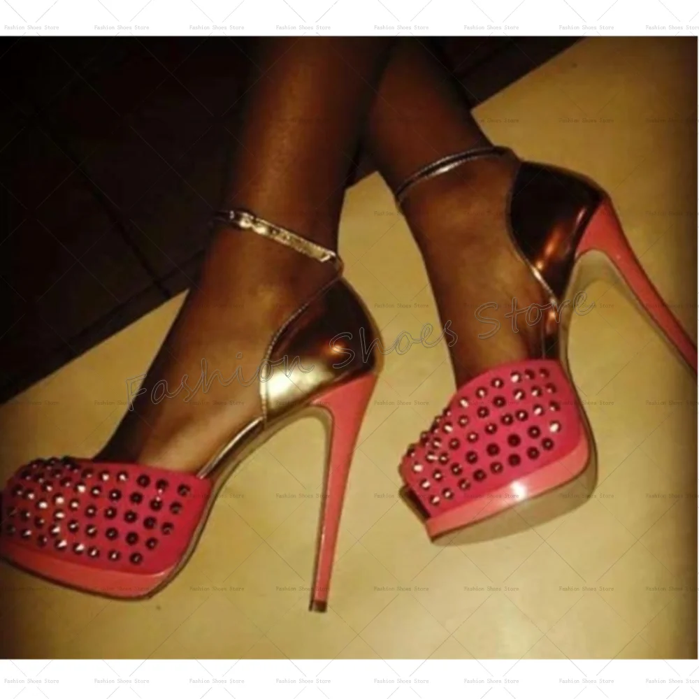 Босоножки телесного цвета с заклепками и декором на щиколотке, босоножки на платформе, туфли на высоком каблуке на высоком каблуке для женщин, новинка 2025, Zapatos Para Mujere