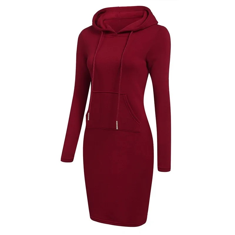 Women Knee-Length Pocket Dress Hooded Warm Sweat Shirt Long Sleeve Simple Casual Sport Clothes Fashion Workout Lounge Streetwear - Image 3