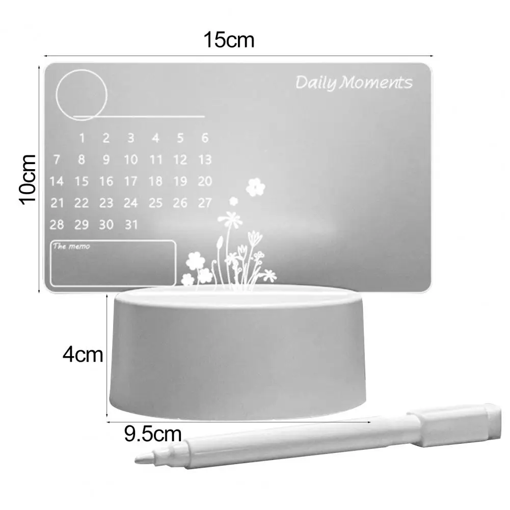 Memo Board Soft Light with Base Pen Erasable Record Acrylic Transparent Glowing Message Board