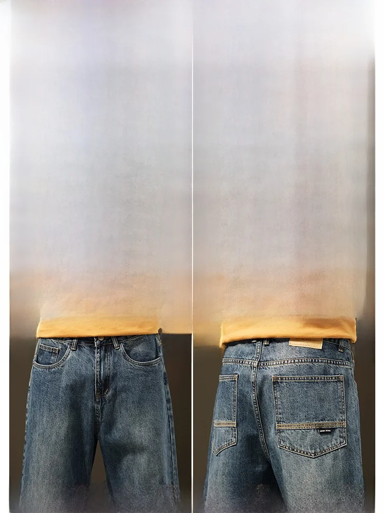 Celana Jeans Pria Model Lurus Longgar Musim Semi Baru Gaya Amerika Kasual Celana Panjang Lebar Trendi Vintage Pakaian Kerja Klasik Denim Biru