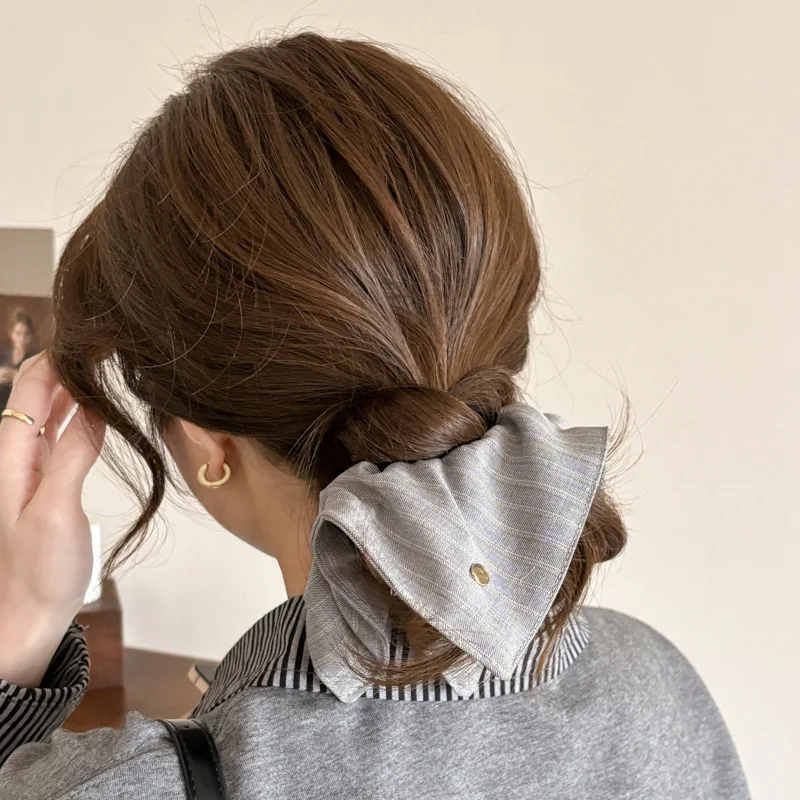 

New Style Silk Scarf with Bow, Scrunchie, High-End Square Scarf Hair Accessory, Korean Style Light Luxury Hair Tie, Wholesale