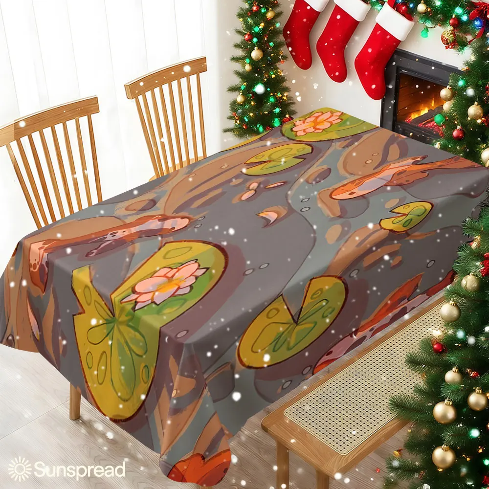 Koi Pond Lotus Table Cloth Waterproof Tablecloth Spill Proof Table Cloth, Wipe Clean Table Cloth for Dining Camping