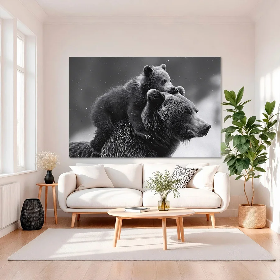 Modern Bear and Cub Animal Canvas Painting Poster and Prints,Nordic Style Wall Art For Living Room Home Deacor No Frame
