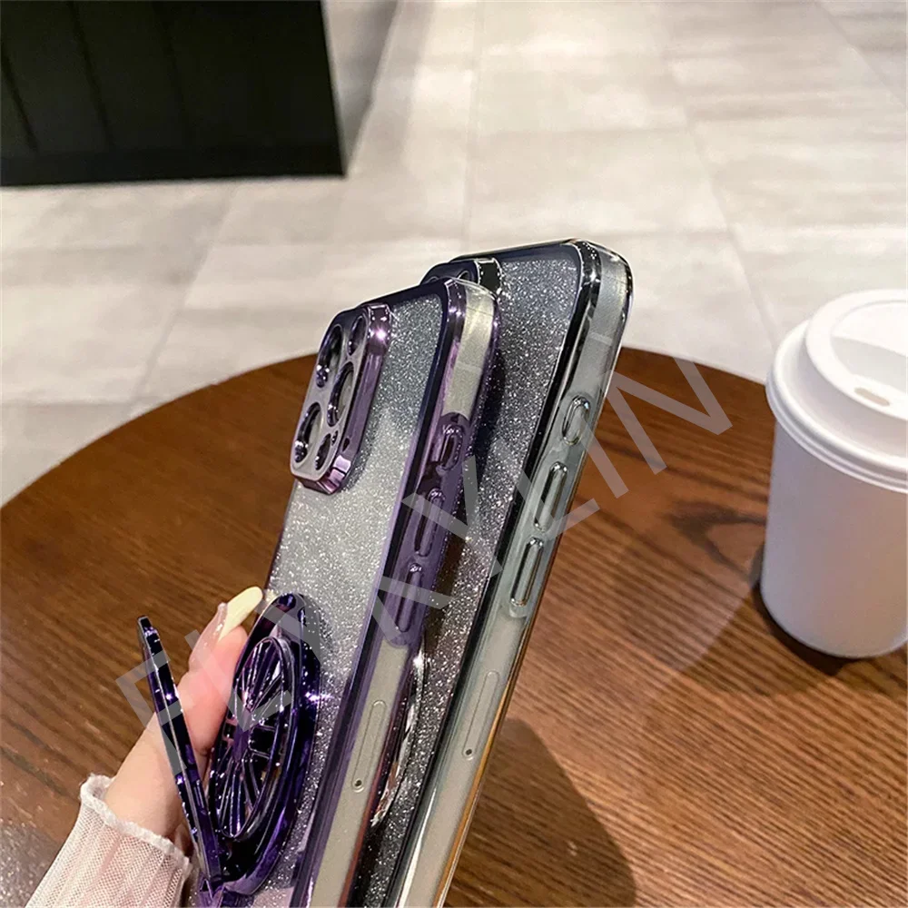 Glitzernde, stoßfeste Gyro-Telefonhalter-Hülle mit Farbverlauf für Samsung Galaxy S24 23 22 Plus S23 FE S22 S21 Ultra Silikonhülle