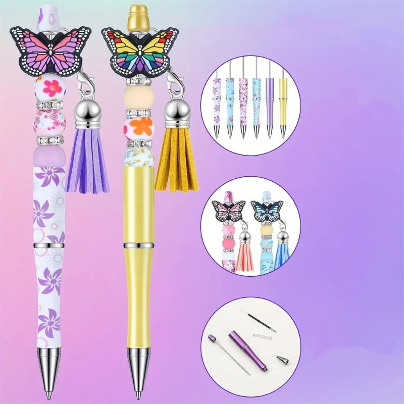 Kids Student Black Inks Rollerball Pen DIY Beaded Pen Plastic Beadable Pen Office School Pen Supplies Bead Ballpoint Pen