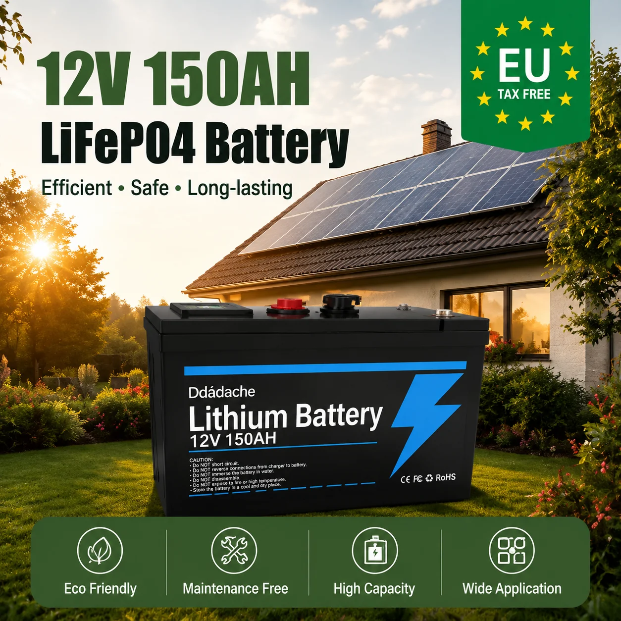 Image of ? 12V 150Ah LiFePO4 Lithium-Eisenphosphat-Batterie, Mehrzweck-Akku für USV, Kajak-Fischfinder, Solarpanels, Power Wheels Spielzeug, Elektroroller, Wohnmobil, Marineboote
