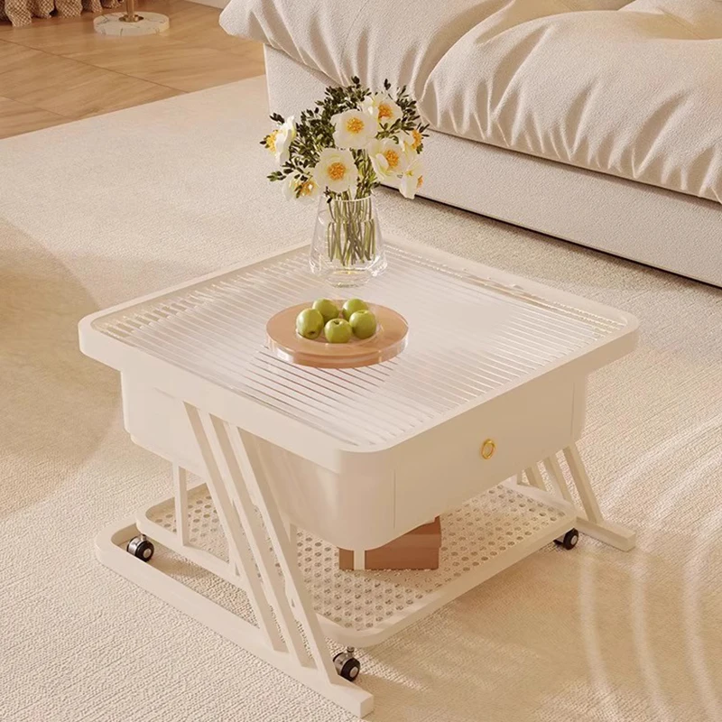 

Rustic White Coffee Table Designer Storage Wheel Minimalist Design Luxury Coffee Table Modern Unique Couchtisch Furniture Home