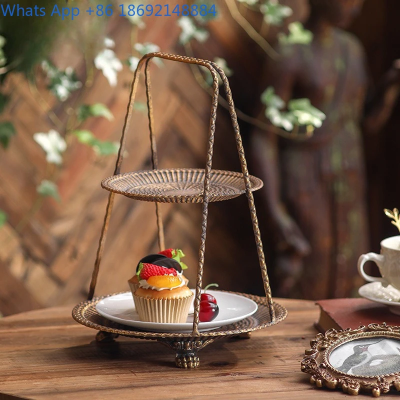 Vintage Style Iron Multi Tier Tray for Home Afternoon Tea Snack Fruit Nut Serving Stand Decorative Tabletop Rack
