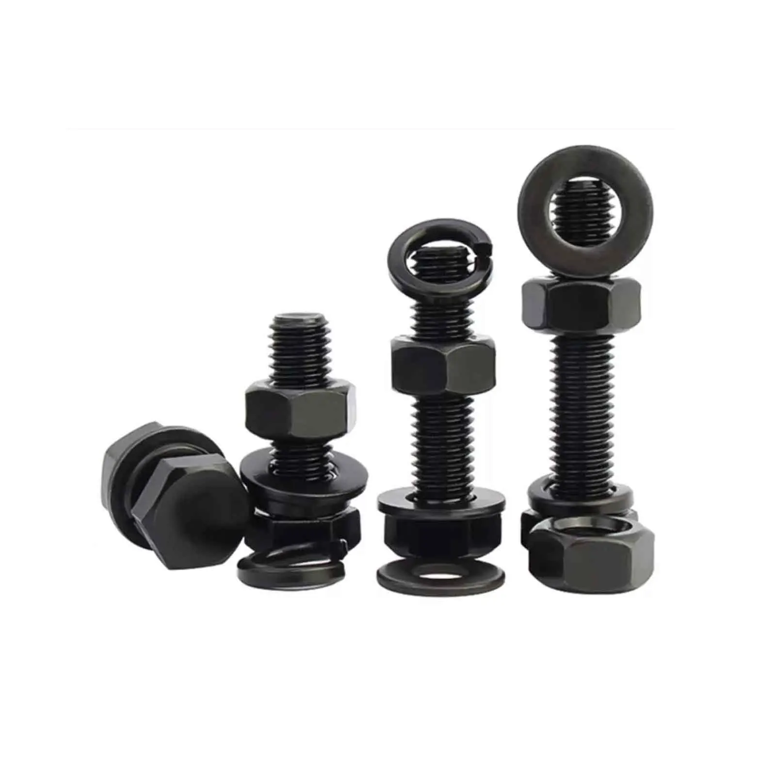 1/20pcs Black 304 Stainless Steel Fully Threaded Hex Bolt Nut Flat Washer Set Extra Long Screw Rod M3 M4 M5 M6 M8 M10 M12