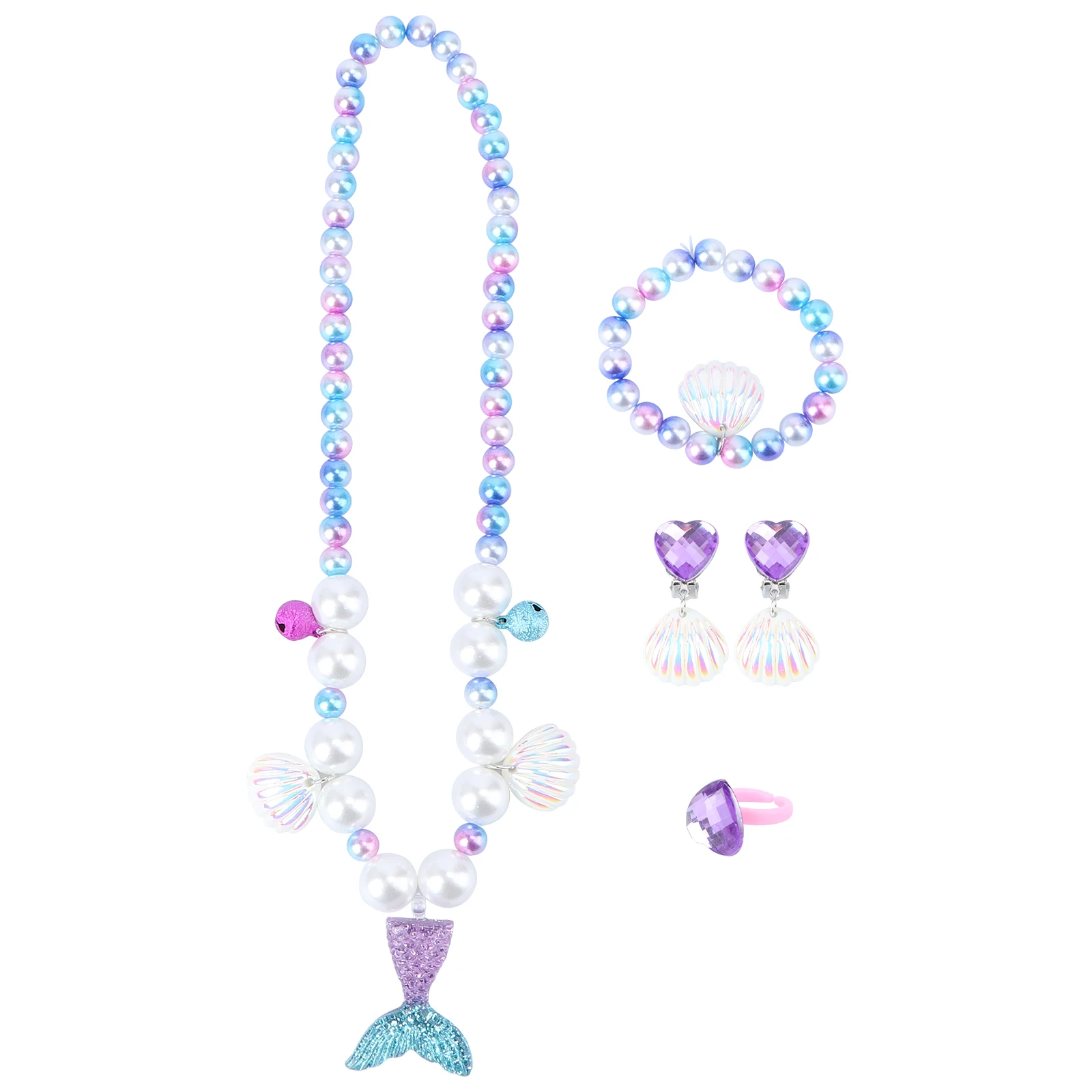 

Pearl Necklace Bracelet Set Resin Kids Jewelry Mermaid Pendant Baby Gift Color Brightness Accessories