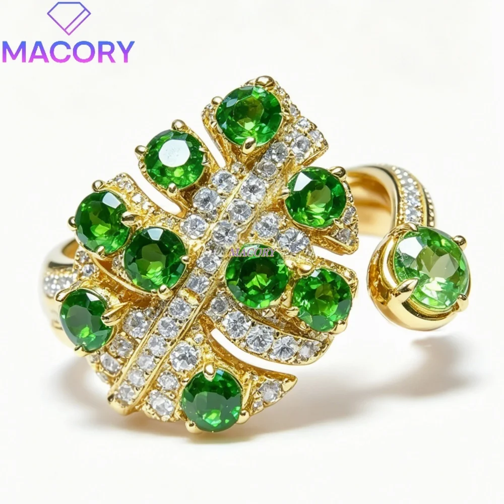 Natural Diopside Tourmaline Ring S925 Sterling Silver Vintage Trendy Unique Design Parties Ceremonies Mother's Day Gifts choice