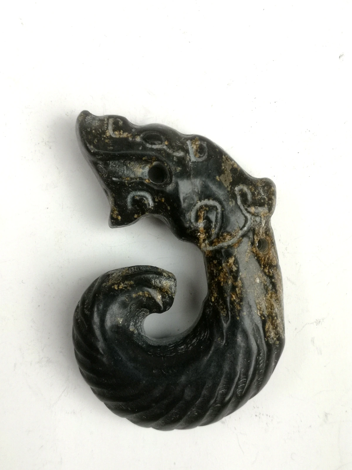 

1919 Collection Chinese Hongshan Culture Black Magnet Jade carving Force Dragon Pendant Ornament gift