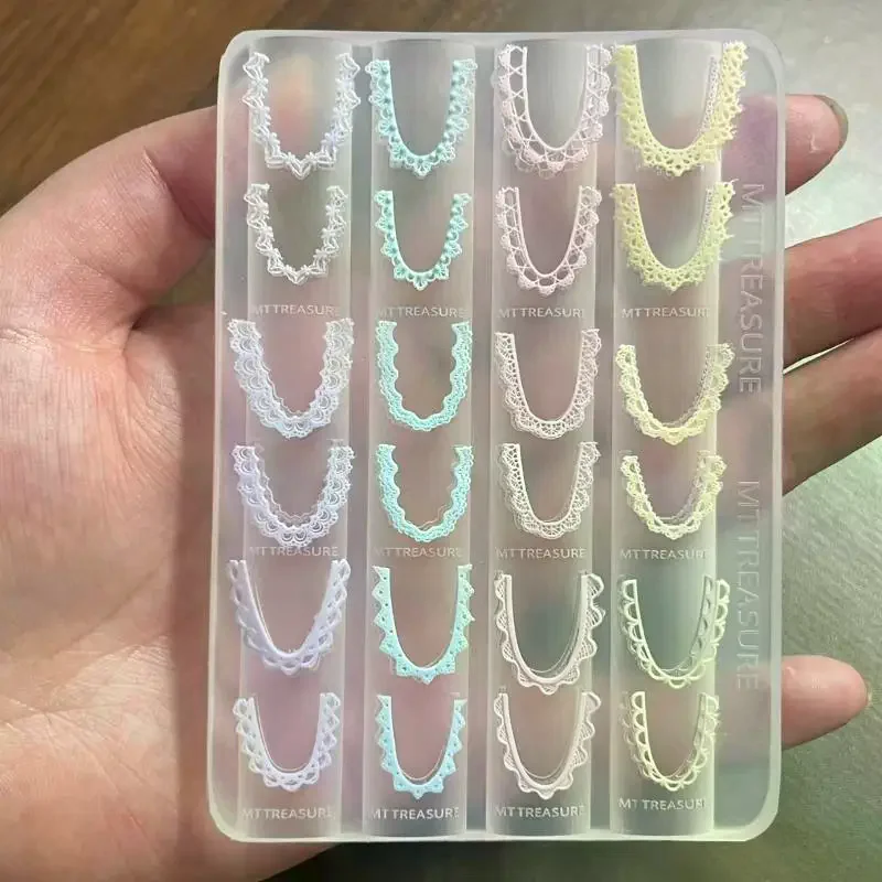 Cute 3D Bow Lace Chain Silicone Nail Mold DIY Resin Charm Mould Transparent Manicure Template