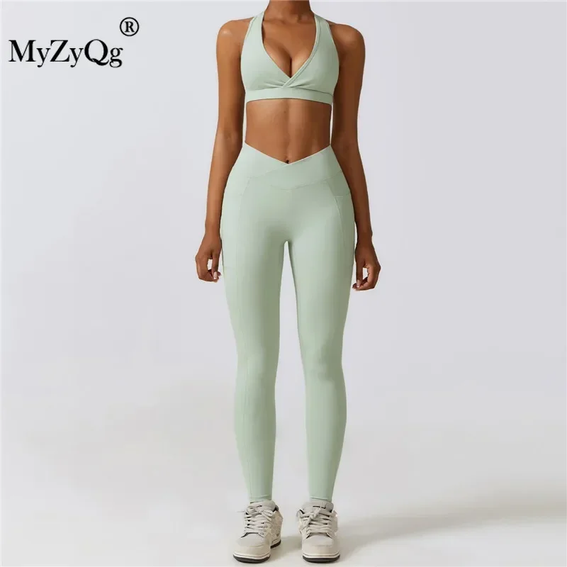 MyZyQg Women Beauty Back Shockproof Two-piece Yoga Set High Strength Sports Running Fitness Gym Bra Legging Pant Suit