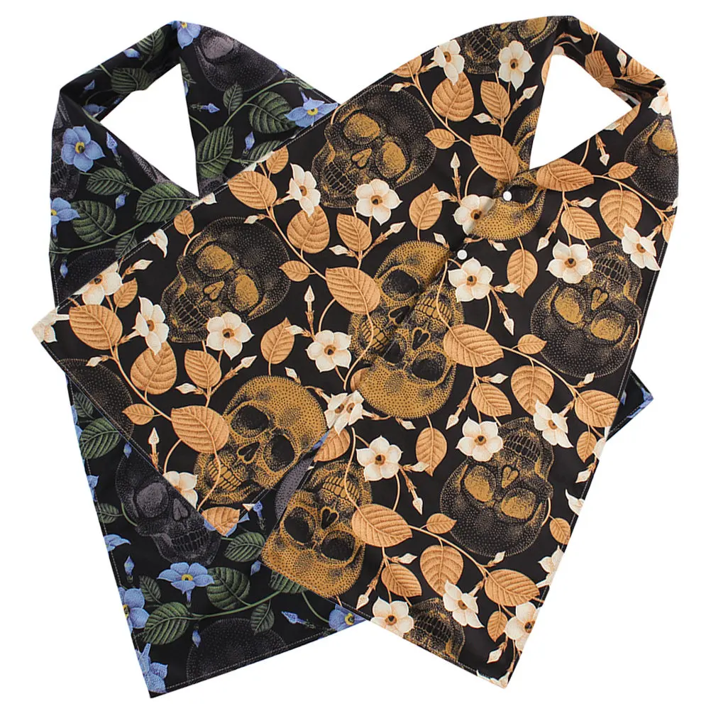 

2Pcs Adult Dining Scarf Bibs Snap Fixing Washable Polyester Elderly Women Fashion Skull Print Drool Bibs Clothing Protectors