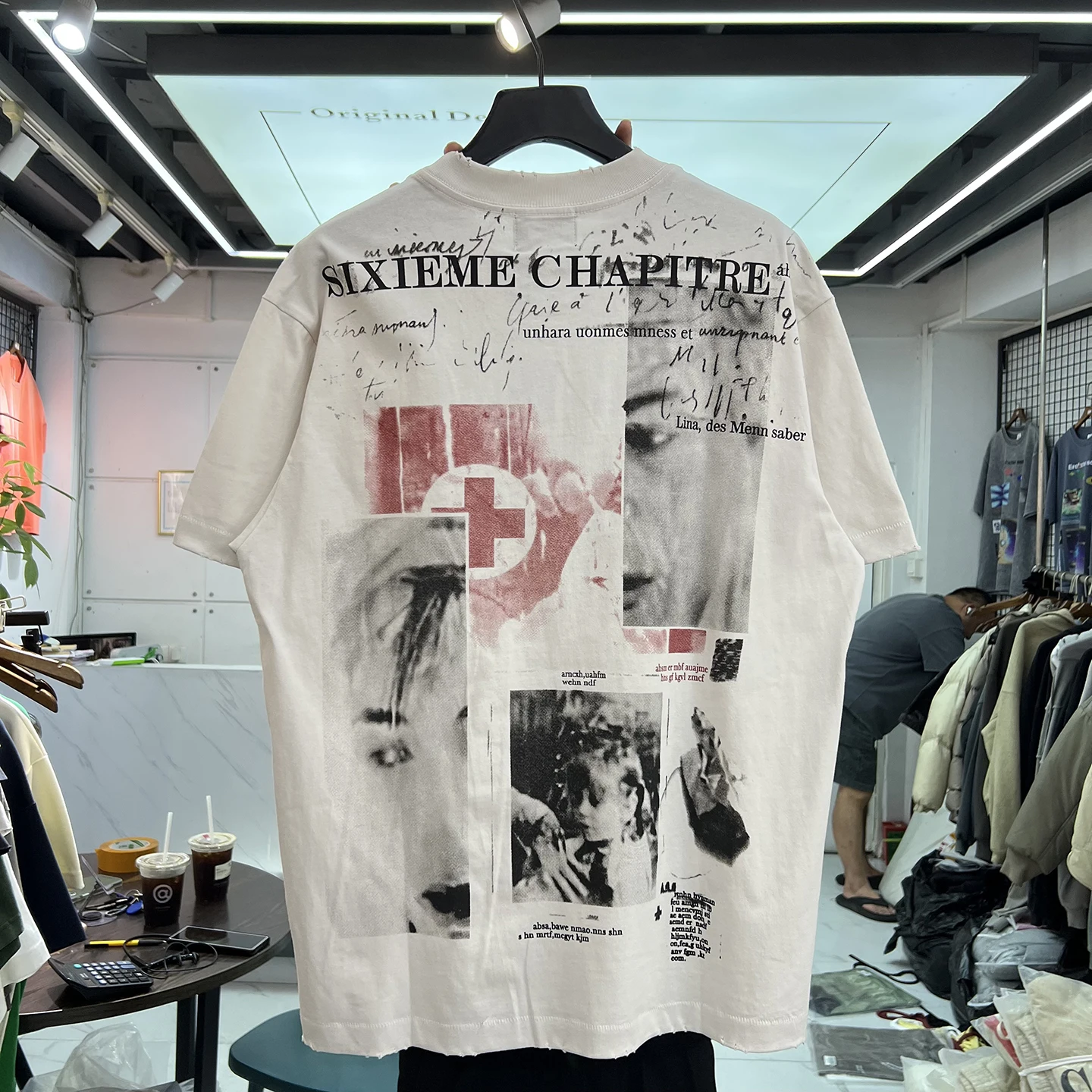 Retro Distressed Short Sleeve T-shirt American Depression Era Wealthy Second Generation Loose Casual Unisex Top