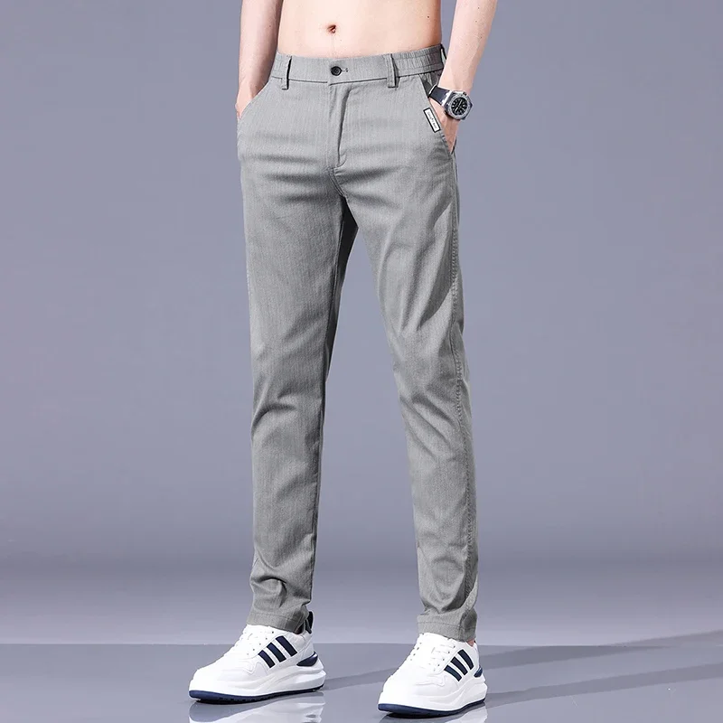 SN60 Spring Summer Men's Pants 2024 New In Gray Thin Business Casual Pants Man Pantalons Elastic Straight Trousers For Men S1@j$