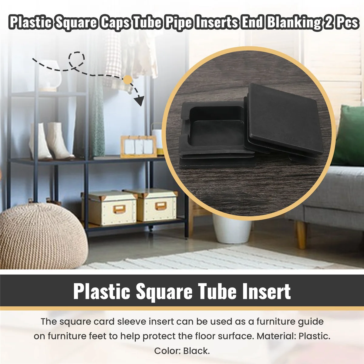 75mm x 75mm Plastic Square Caps Tube Pipe Inserts End Blanking 2 Pcs