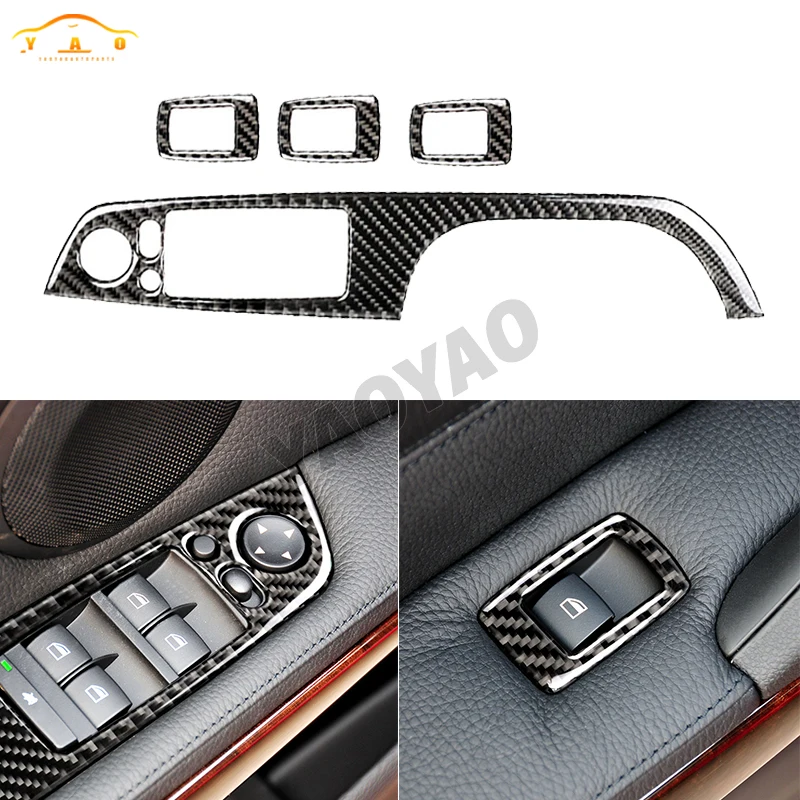 For BMW 3 Series E90 320i 325i 2005-2012 Real Carbon Fiber Window Lift Control Trim Cover Car Interior Accessories Sticker