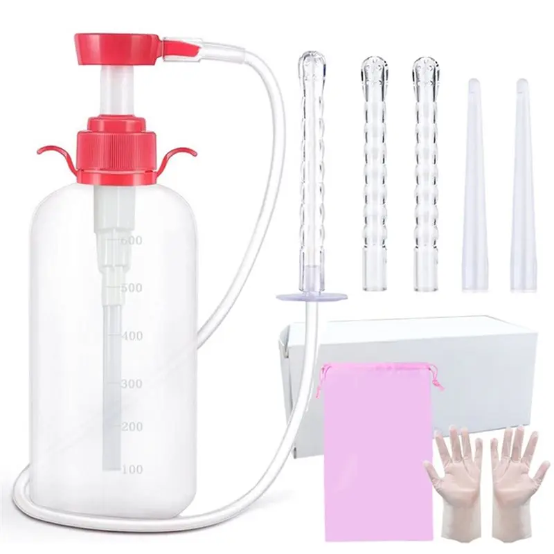 ALIM-Reusable Vaginal Douche Enema Cleaner 600 Ml Reusable Manual Pressure Anal Vaginal Cleaning System Portable Kit