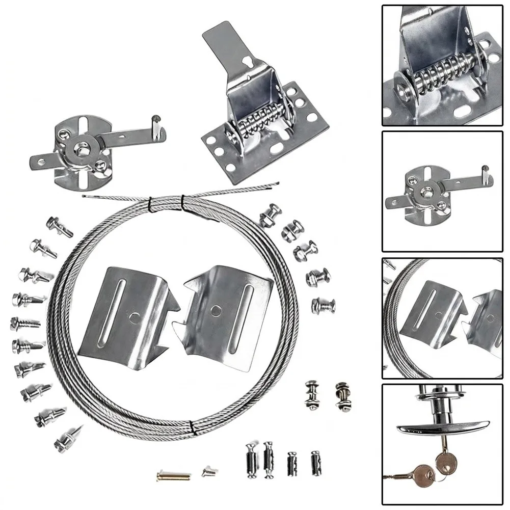 Garage Door for T Handle Lock Assembly Kit Containing Exterior Handle Center Cam Pulley Wheel Dual Latches and Steel Cable