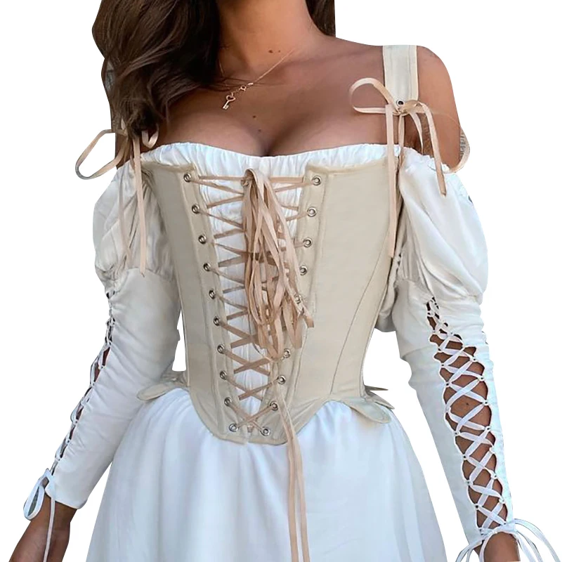 Women Y2K Strappy Corset Cross Lace-Up Sleeveless Solid Color Fashion Casual Waspie Girdle Cinch Tank Tops