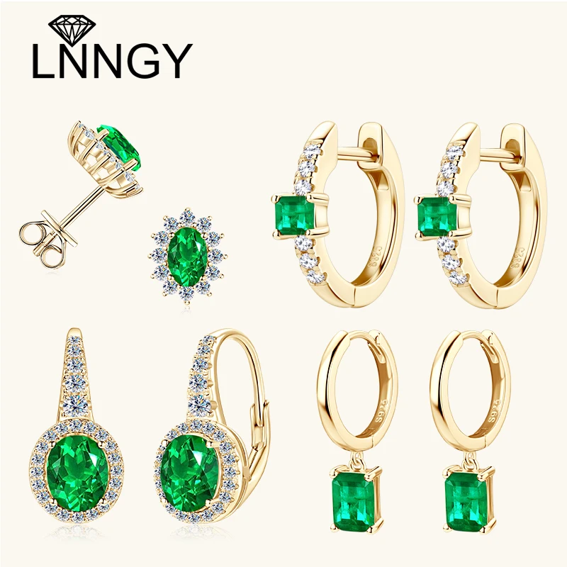 

Lnngy овальные/огранка Marqusie, серьги-гвоздики с искусственным изумрудом для женщин, серьги из серебра 925 пробы с узором, повседневные ювелирные изделия, подарок