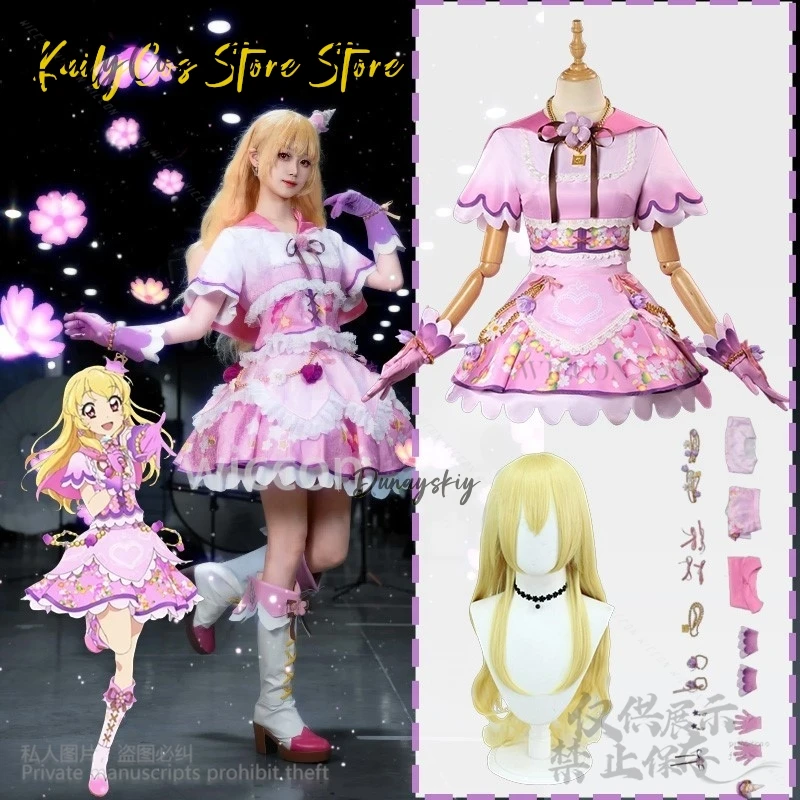 

Anime Aikatsu！cosplay Hoshimiya Ichigo Performance Costume Lilac Cake Dress Kawaii Idol Pink Lolita Wigs Jirai Kei 코스프레