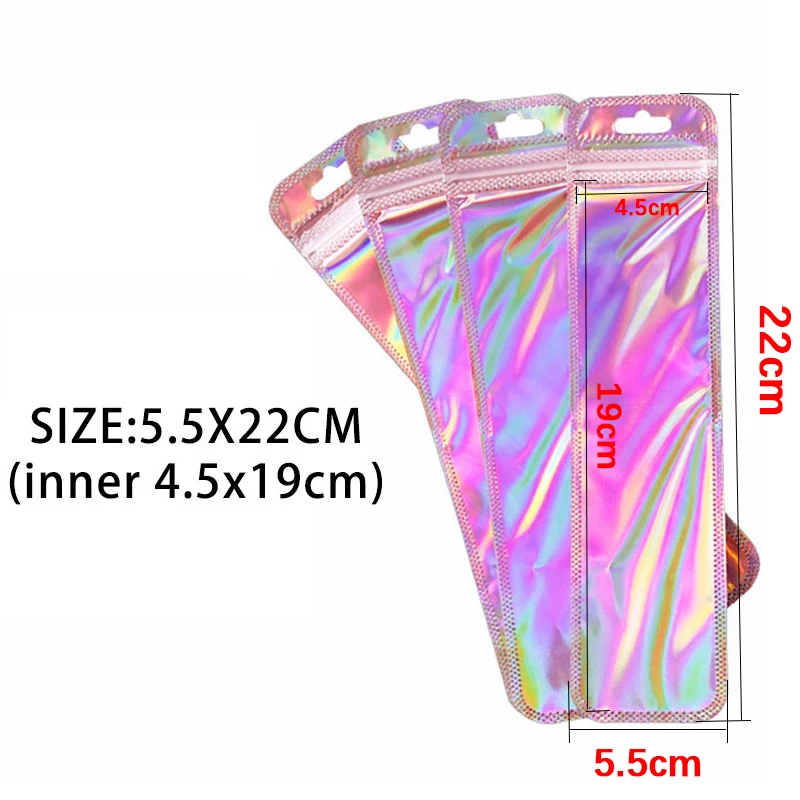 50 stuks iriserende zelfsluitende zakken roze laser plastic zakjes hersluitbare ritssluiting verpakking voor sieraden display retail tassen