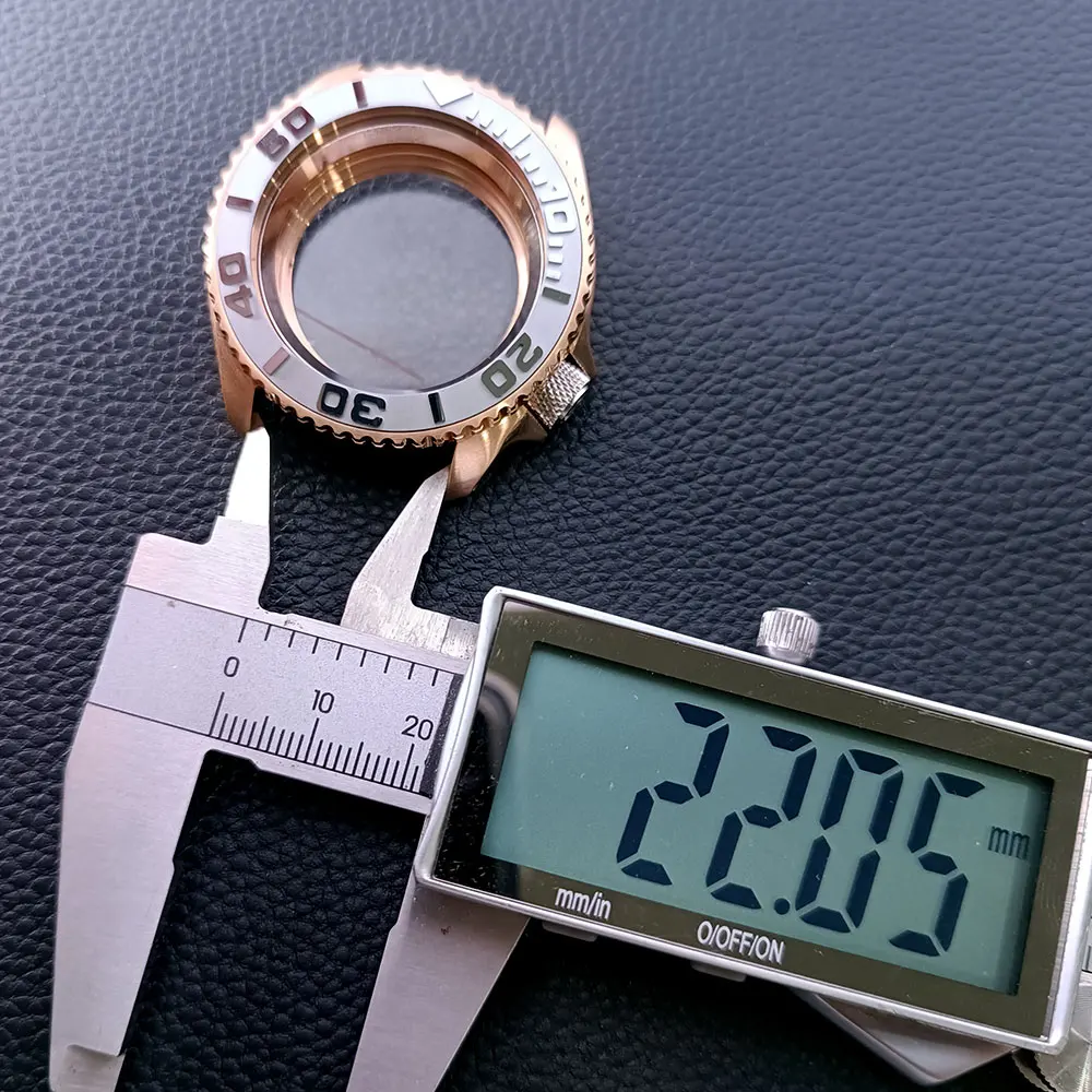 NH35 حافظة 42 مللي متر عالية الجودة ساعة رجالي الصلب ارتفع الذهب حافظة NH35 NH36 حركة حافظة ساعة اكسسوارات الياقوت الزجاج 22 مللي متر الفرقة