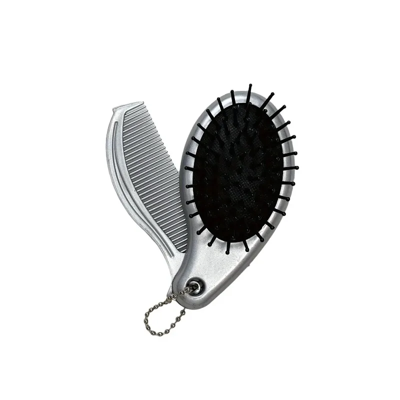 3 em 1 dobrável escova de cabelo espelho pente portátil viagem compacto massagem pente com moda pingente estilo ferramenta essencial