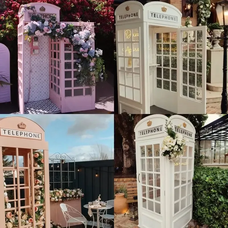 Wedding Phone Booth with Flower Wall Audio Guestbook Telephone