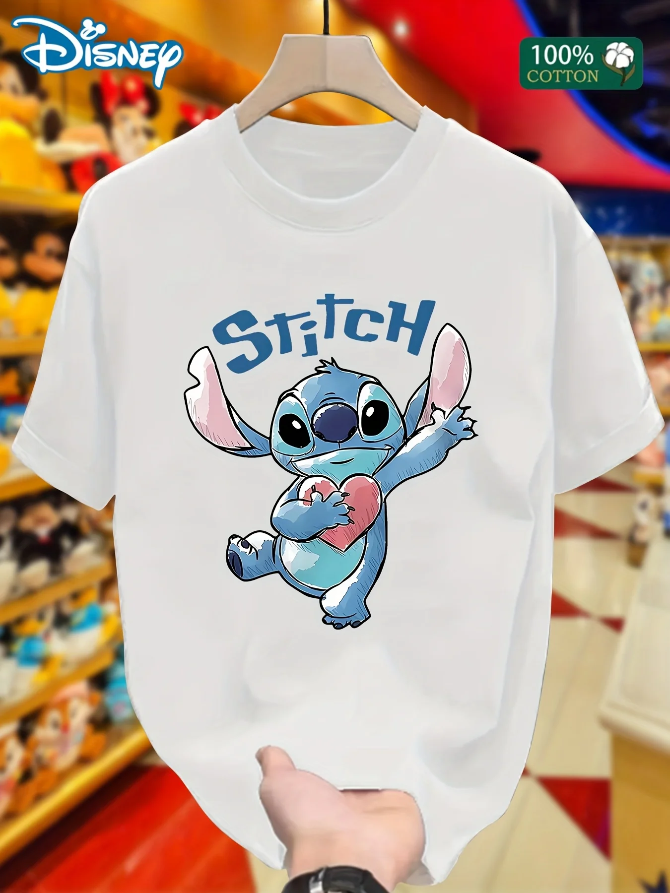 

2025 Женская повседневная удобная уникальная черная футболка с круглым вырезом и короткими рукавами с принтом Disney с уникальным улыбающимся лицом