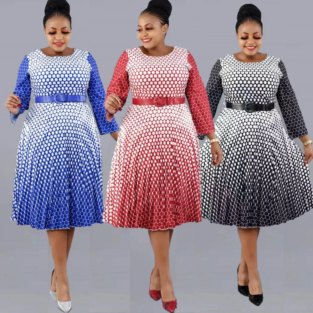 Plus Size New Arrival gorąca wyprzedaż z okrągłym dekoltem rękaw 3/4 elegancka codzienna sukienki Midi dla dużych kobiet