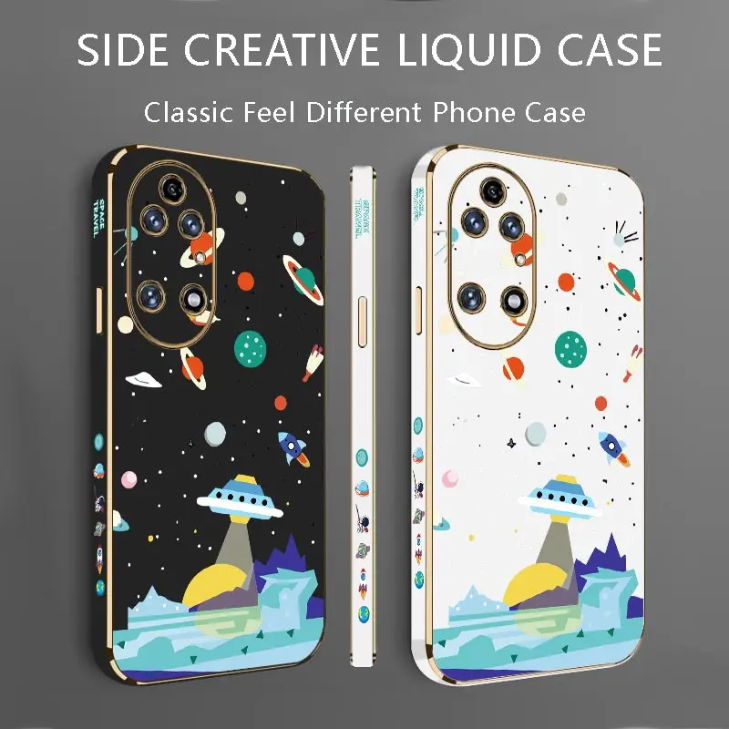 Sailing Spaceships Luxury Plating Phone Case For Huawei P50Pro P50 P40Lite P30 P40 P40Pro P30Pro P20 Mate 40 50 Nova 11 10 Cover