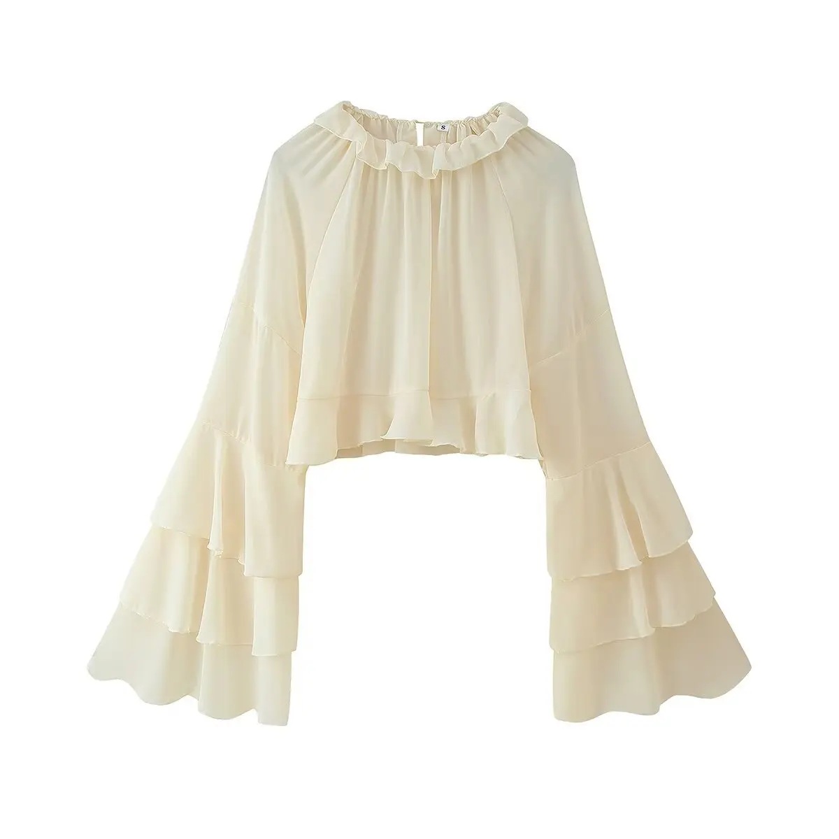 ยุโรปและอเมริกาต้นฤดูใบไม้ร่วงใหม่ผู้หญิงฝรั่งเศสอ่อนโยน ruffled เสื้อชีฟองกระโปรงชุดสองชิ้น