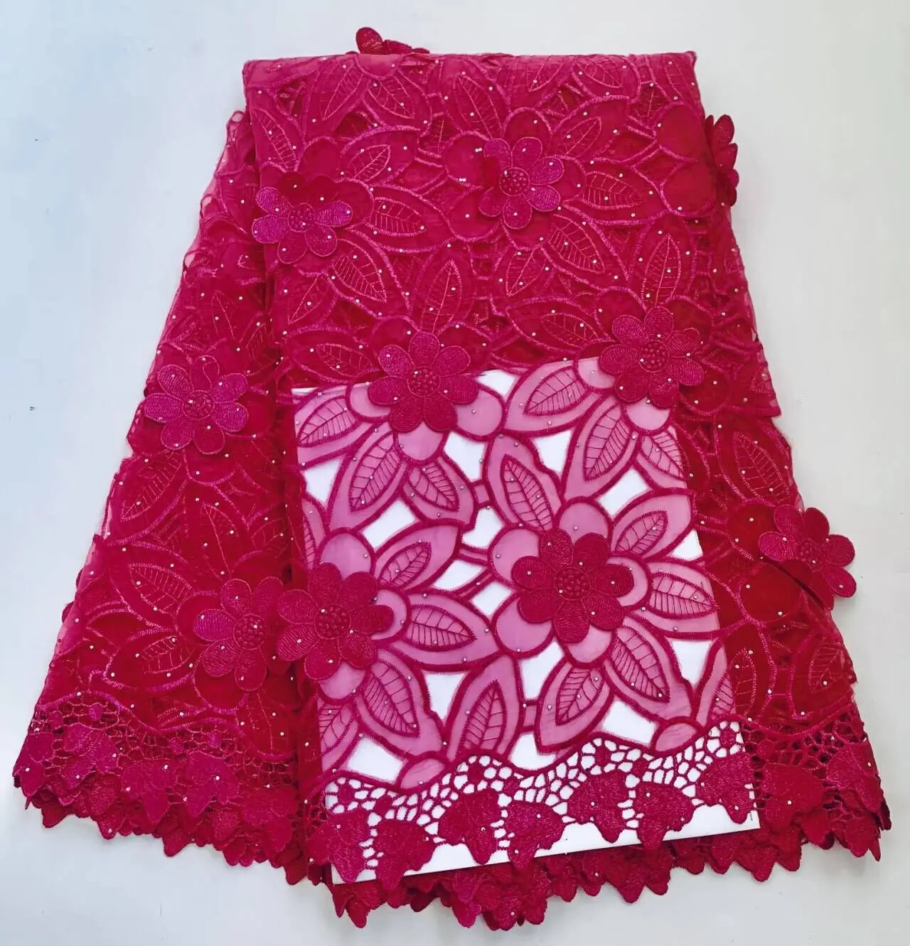 

2026 High-Quality African Nigerian Sequins Tulle Lace Fabric for Wedding / Prom Dresses Beads Embroidery Sewing Net Cloth 5Yards