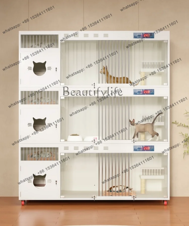 Solid wood cat cage three-layer household indoor constant temperature large space breeding cage large cat nest