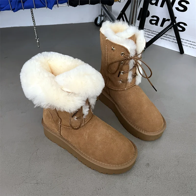 

Ankle flats women's snow boots with thick soles fur fur one plush warm casual shoes 2023 winter new thick fashion Chelsea boots