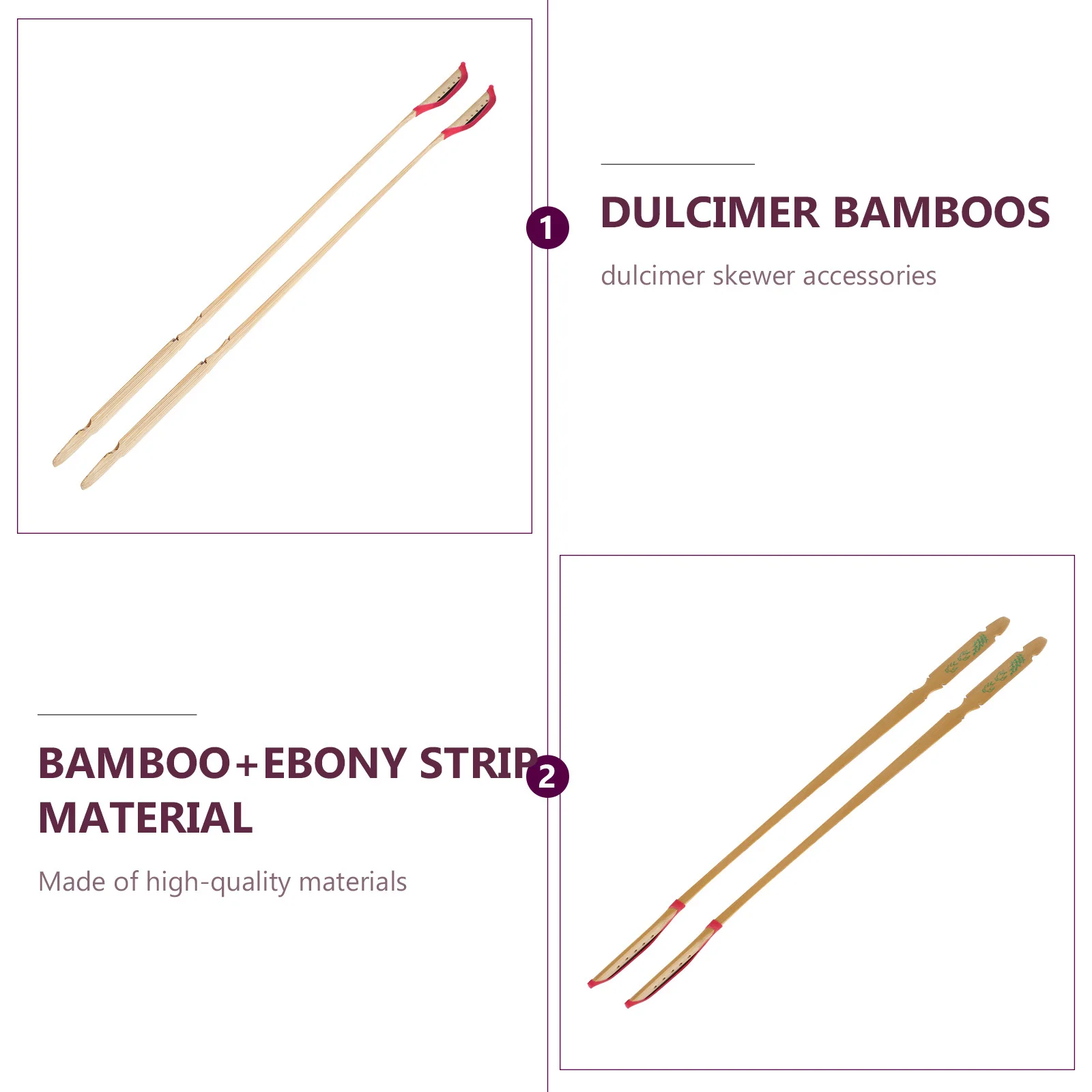 

2Pcs Ebony Strip Yangqin Heads Durable Elastic Hand Polished Dulcimer Bamboo Accessories Professional Supplies